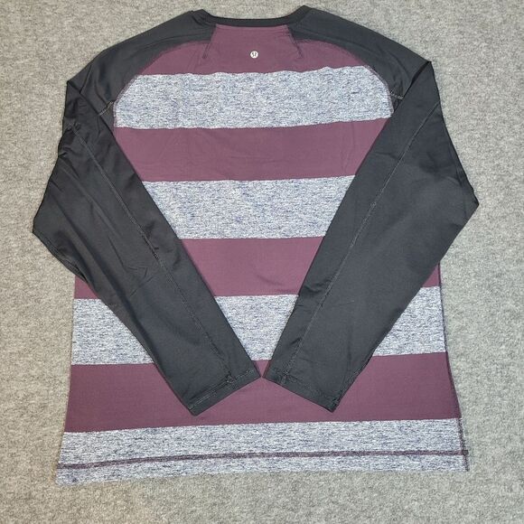 Lululemon Surge Warm Crew Mens Size L Bold Stripe Black Cherry Heathered Navy - Picture 2 of 10